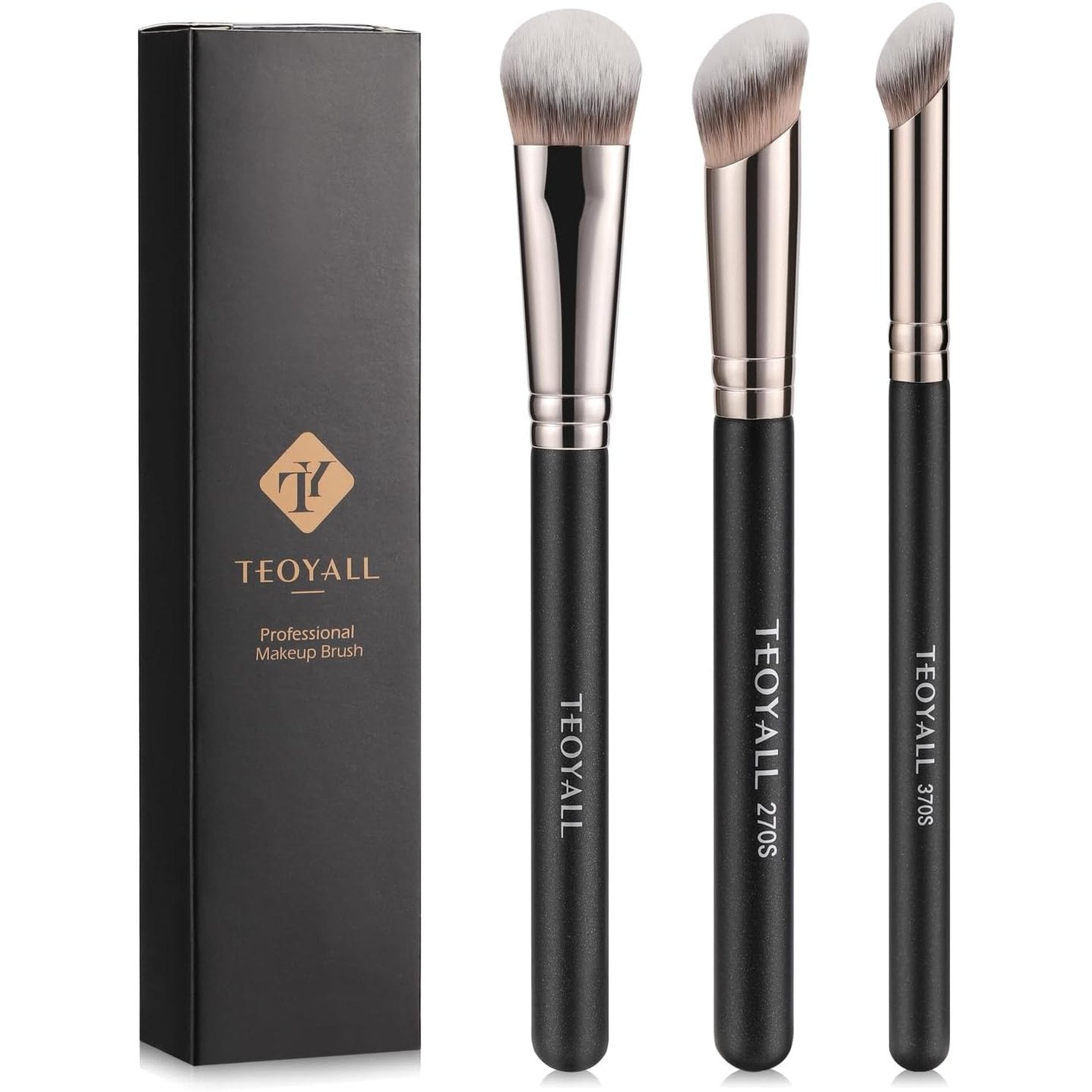 318851 - TEOYALL - Set furçash për korektorë sintetikë, 3 copë - Furça korektorësh sintetikë të pjerrët për përzierjen, fiksimin dhe aplikimin e kozmetikës