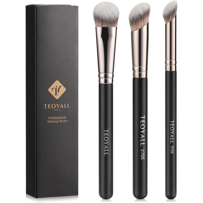 318851 - TEOYALL - Set furçash për korektorë sintetikë, 3 copë - Furça korektorësh sintetikë të pjerrët për përzierjen, fiksimin dhe aplikimin e kozmetikës
