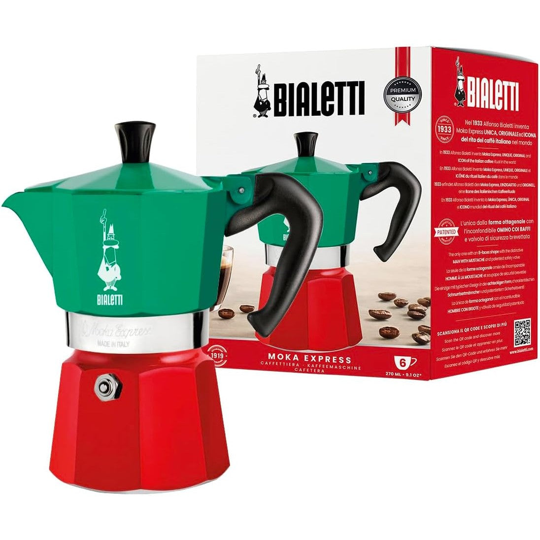 213514 - BIALETTI Moka Express: Makinë ekspreso ikonike në sobë, enë Moka me 6 gota (270 ml), alumin, argjend