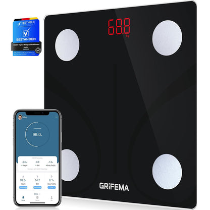 289060 - GRIFEMA Peshore Personale GA2001, Analizues i Përbërjes së Trupit me Bluetooth, për iOS dhe Android, e zezë