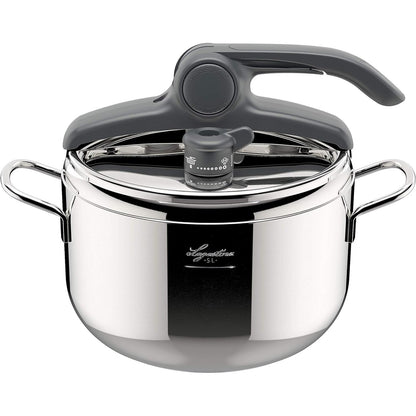204129 - LAGOSTINA Tenxhere me Presion Irradial Control Lagoeasy'UP 5L, Prej Çelik Inox 18/10, Ø 22 cm, Për Induksion dhe Gaz, Hapje e Thjeshtuar e Kapakut, Bazë Irradial Plus me 3 Shtresa