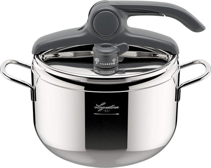 187085 - LAGOSTINA Tenxhere me Presion me Kontroll Rrezor 5L, çelik inox 18/10, Ø 22 cm, Përshtatshme për Induksion dhe Gaz, Kapak me Hapje të Lehtë, Fund me Tre Shtresa 'Irradial Plus'