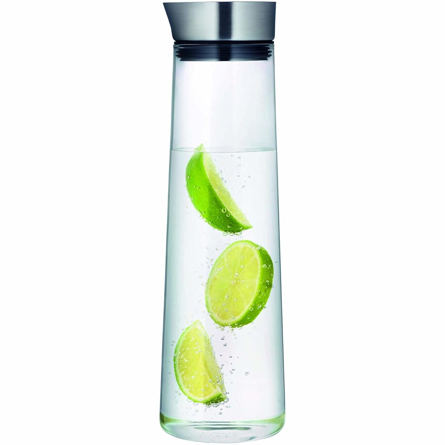 221955 - blomus -ACQUA- Karafë qelqi për ujë, kapacitet 1 litër, L / G / Th: 30.5 x 9 x 9 cm, kapak çeliku inox, derdhje pa pika, pamje ekskluzive