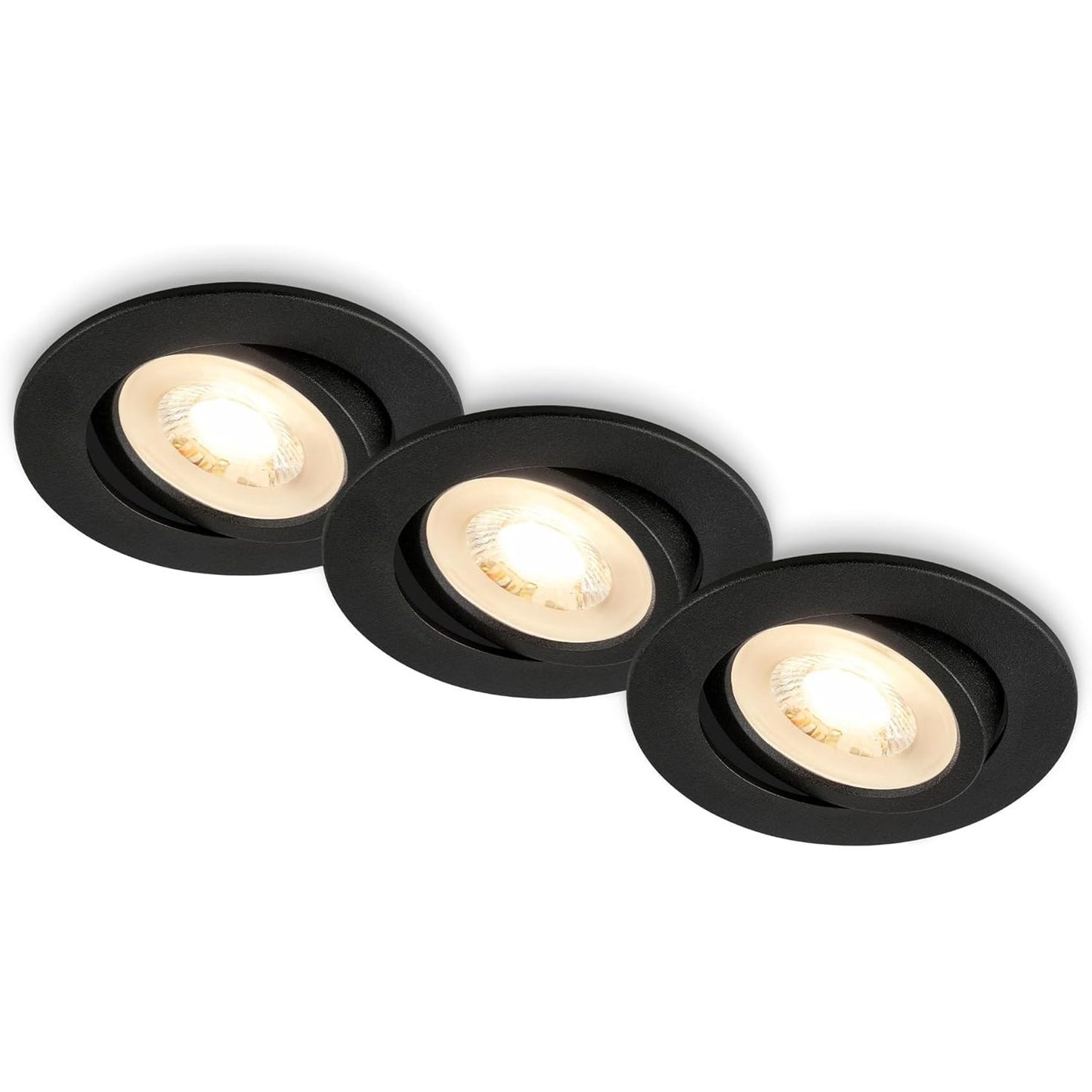 197981 - BRILONER - Set 3 Drita LED të Inkasuara, 230V, Dritë e Bardhë e Ngrohtë, Rrotulluese, Madhësi Prerjeje 68 mm, 8x2.2 cm, e Zezë