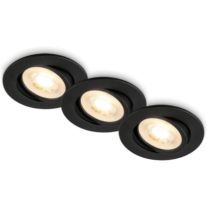 197981 - BRILONER - Set 3 Drita LED të Inkasuara, 230V, Dritë e Bardhë e Ngrohtë, Rrotulluese, Madhësi Prerjeje 68 mm, 8x2.2 cm, e Zezë