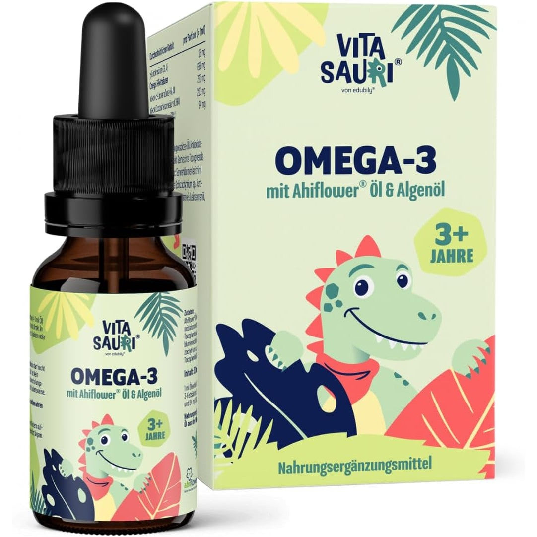 303323 - VITASAURI KIDS OMEGA 3 - 30 ml, Nga Mikroalgat Detare dhe Vaji i Luleve të Ahiflower, I Pasur me DHA dhe ALA, Vegan