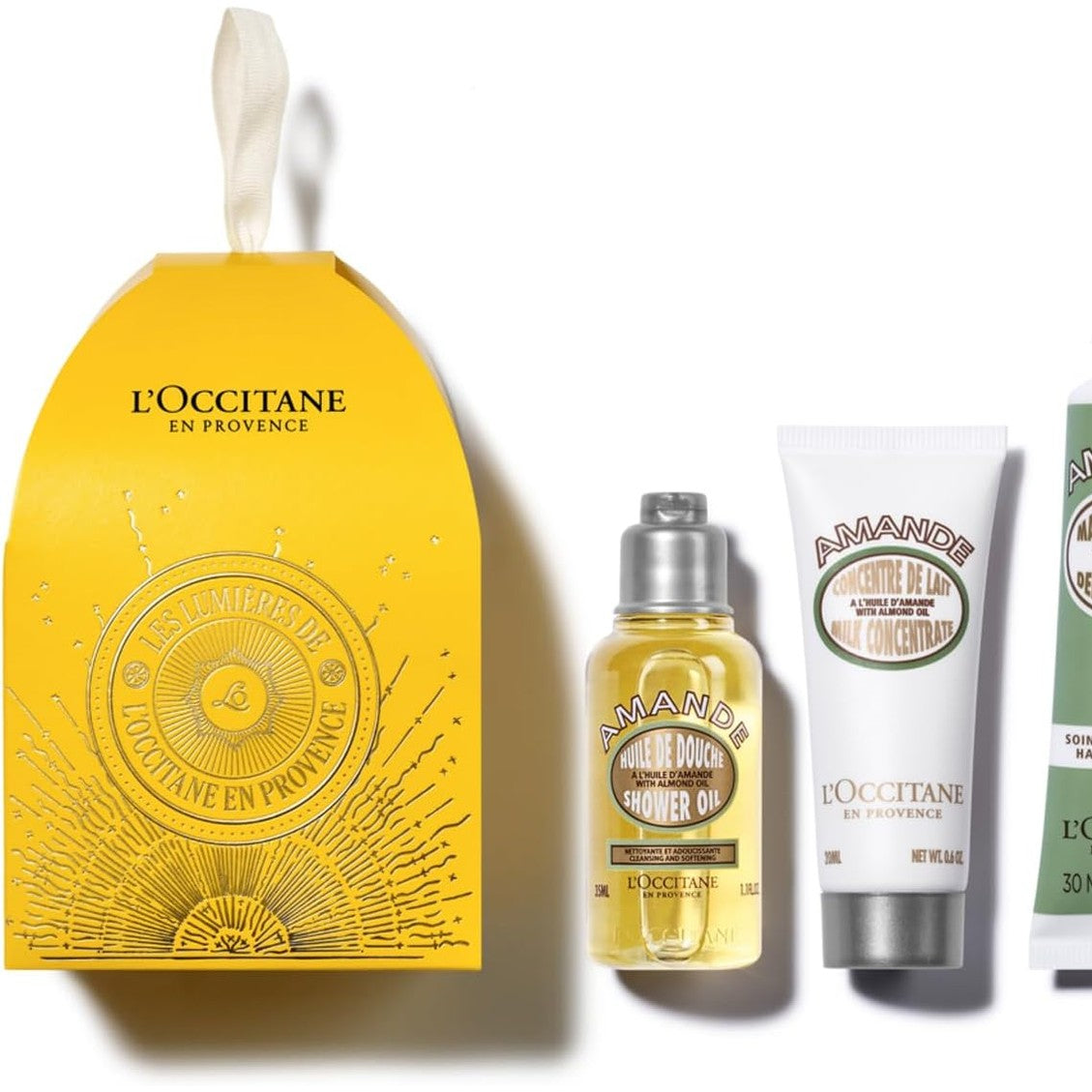 300943 - L'OCCITANE Set Dhuratash për Krishtlindje Almond House - Vaj Dushi 250ml, Koncentrat Losioni Trupi 200ml, Krem Duarsh 30ml - Prodhuar në Francë