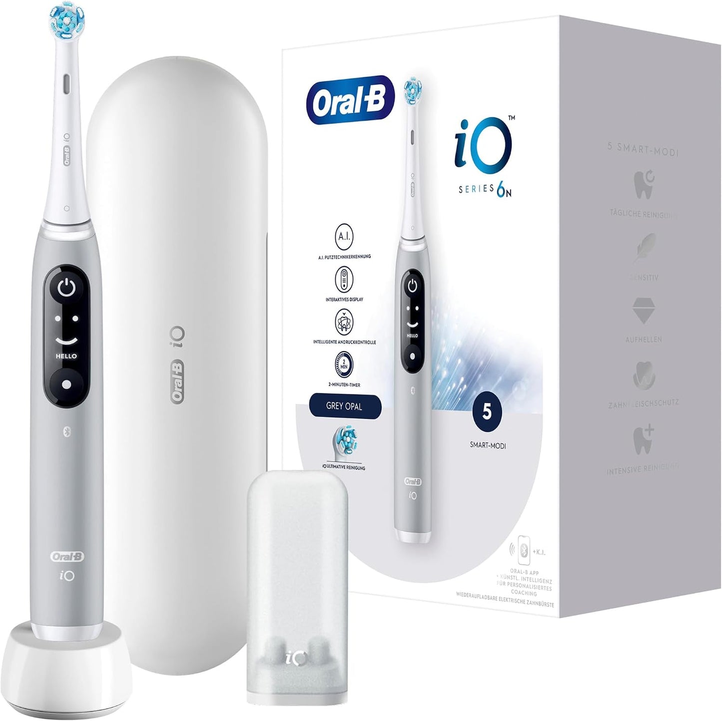 320874 - ORAL B Furçë dhëmbësh elektrike iO 6, 2 koka furçe, 1 kuti udhëtimi, e bardhë, e zezë