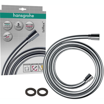 293128 - hansgrohe Isiflex tub dushi universal 1.25 m, me mbrojtje kundër përdredhjes, fleksibël, përfshirë unaza vulosëse, krom