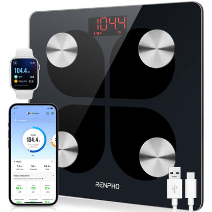 289764 - RENPHO Peshore e rikarikueshme USB për përbërjen e trupit, peshore dixhitale e lidhur me Bluetooth me aplikacion për smartphone, 13 pika të dhënash (BMI/përqindja e dhjamit në trup), Elis 1