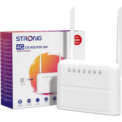 267911 - STRONG Router N300 Mbps WiFi 4G, Rrjet 4G Cat4 LTE, Antena të Jashtme Fikse, Porta WAN/LAN 100 Mbps, Router Karte SIM, Plug & Play, Mbështet deri në 32 Pajisje, Rrjet i Sigurt, i Bardhë