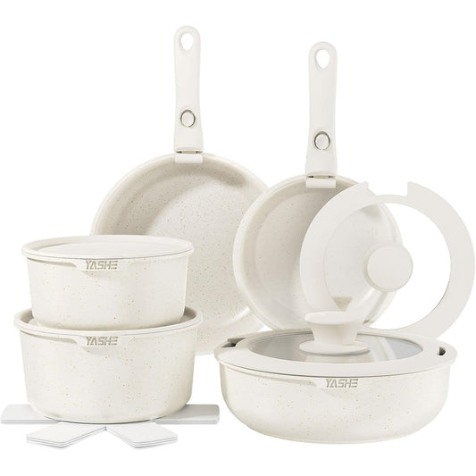 208114 - YASHE Seti i Enëve të Gatimit prej 15 Pjesësh, Tenxhere dhe Tiganë, Me Shtresë Graniti Jo-ngjitëse, Doreza të Lëvizshme, Të Pastrueshme, Pajtueshme me Sobë Induksioni, Gaz dhe Qeramikë
