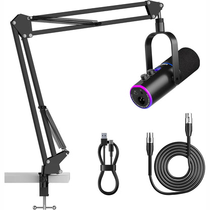 273333 - ORTIZAN Mikrofonë Dinamë XLR/USB, Mikrofon Lojërash me Buton Heshtjeje, Efekte Reverbimi, Anulim Zhurme, Mikrofon Podcast-esh