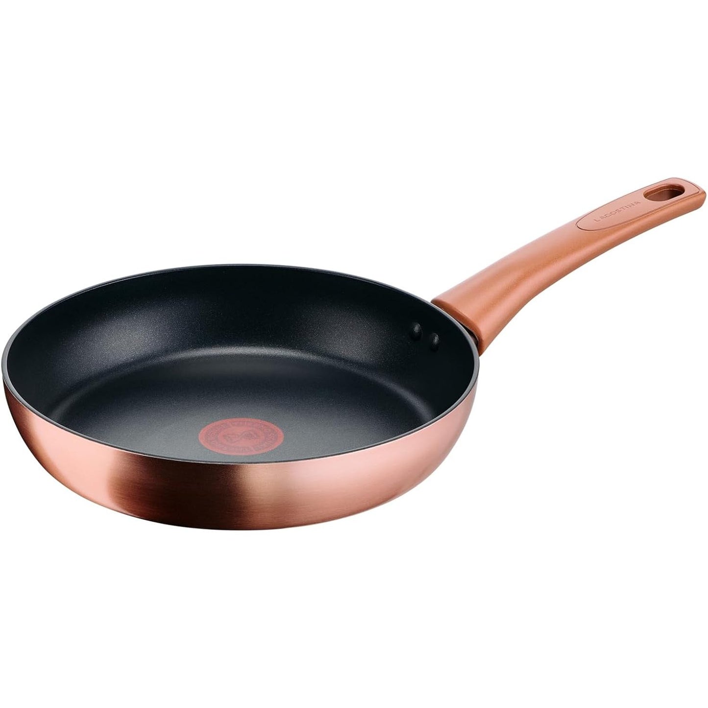 187585 - LAGOSTINA ROSE - Tigan që nuk ngjit me Diameter Ø 24 cm, Veshje prej Titaniumi, Tregues Nxehtësie me Sinjalin Termik, Dorezë e Kunjuar, I Pajtueshëm me Induksion, Ngjyrë Rozë e Artë