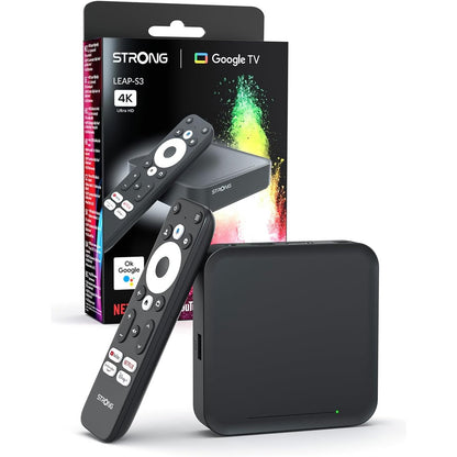 266177 - STRONG Pajisje transmetimi Leap-S3 4K UHD Google TV me port Ethernet, 2GB RAM + 16GB hapësirë ruajtjeje, Chromecast të integruar, WiFi, kontroll zanor Google, HDR10+, Dolby Atmos dhe Dolby Vision