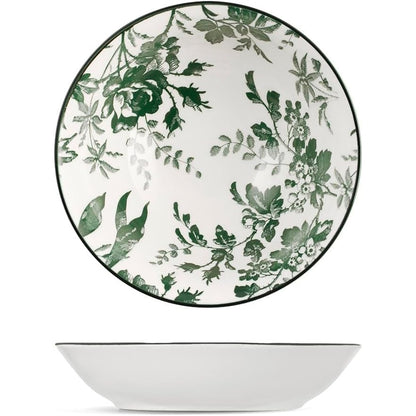 184015 - H&H - Set me 6 Pjata të Thella Margaret Porcelan, Dekoruar me Jeshile dhe Skaje të Zeza, Diametri 20cm, I Përshtatshëm për Lavastovilje dhe Mikrovalë