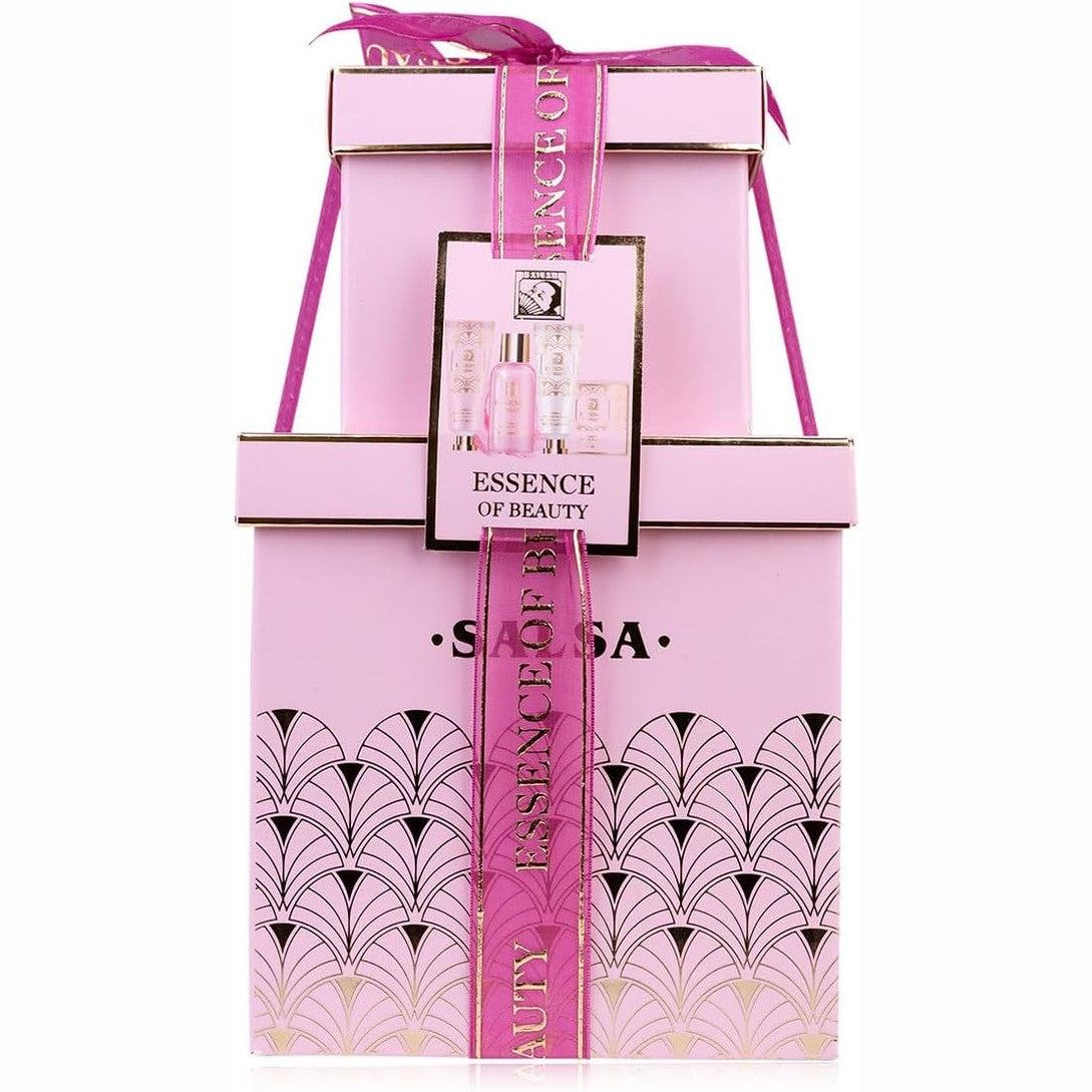 297226 - ACCENTRA Set banjoje ESSENCE OF BEAUTY për femra, set dhuratë me xhel dushi 100 ml, locion trupi 50 ml, pastrues trupi 50 ml, sapun 100 g, sfungjer rrjetë, në kuti dhuratash.