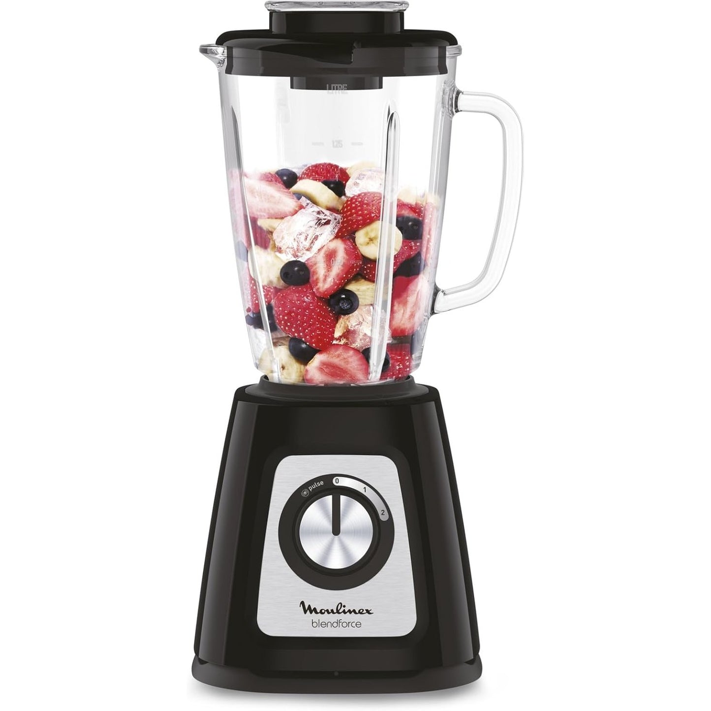 162218 - MOULINEX Blender Blendforce, Sistem Ftohjeje me Ajër, 800W, Teknologji Smart Lock, 1.75L Kapacitet, Kavanoz Qelqi, 2 Shpejtësi dhe Funksion Pulsimi, Modeli LM4308