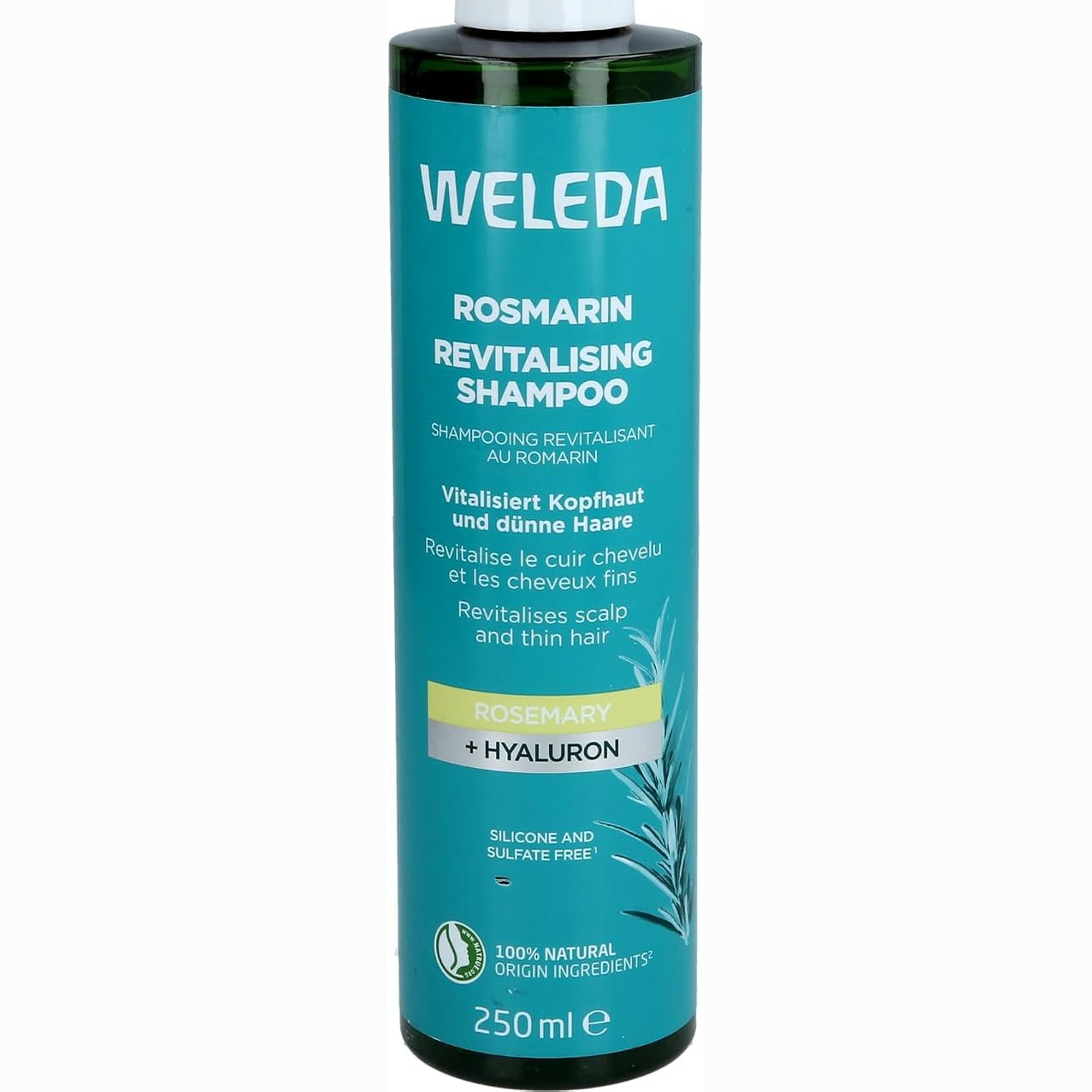 272474 - WELEDA Shampo Rigjallëruese me Rozmarinë, 250 ml, me vaj organik rozmarine dhe acid hialuronik, rigjallëron dhe hidraton flokët