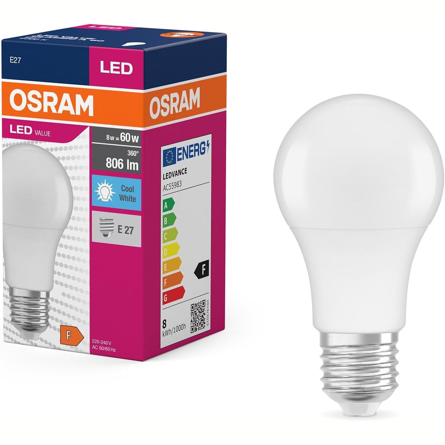 216909 - OSRAM Llambë LED Star Value Classic A60 për prizë E27, 806 lumen, e bardhë e ftohtë (4000K), zëvendësim për llambat inkandeshente 60W