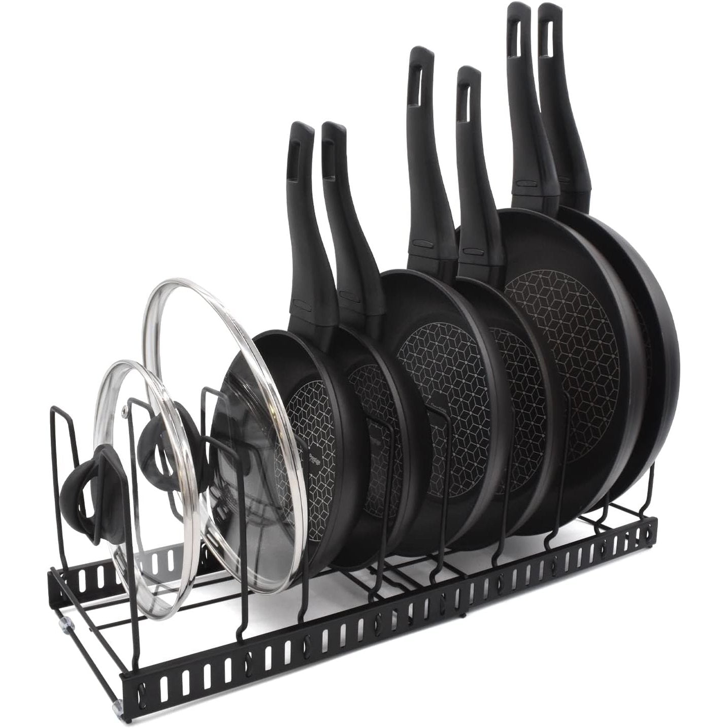 163605 - JOEJI-T Organizuesi i mbajtësve të tenxhereve me kursim hapësirë, Organizuesi i sirtarëve me 9 mbajtëse për tenxhere dhe tiganë