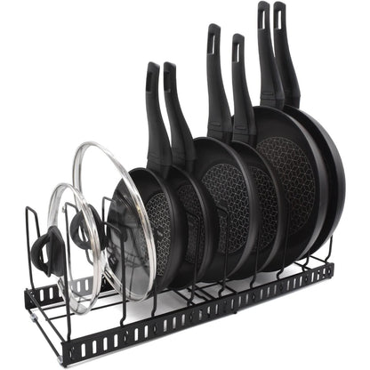 163605 - JOEJI-T Organizuesi i mbajtësve të tenxhereve me kursim hapësirë, Organizuesi i sirtarëve me 9 mbajtëse për tenxhere dhe tiganë