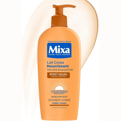318885 - MIXA - Locion ushqyes për trupin me efekt dielli, vetë-nxirje graduale 24 orë, 250ml, gjalpë Shea dhe vaj kajsie, trup dhe fytyrë, lëkurë e errët