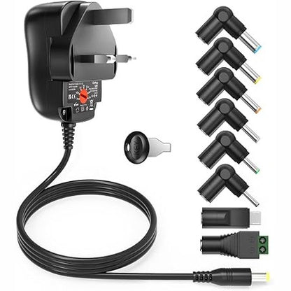 310333 - Adaptor Universal Energjie Outtag 12W AC në DC Furnizim me Energji 3V 4.5V 5V 6V 7.5V 9V 12V për Pajisje Elektronike, Altoparlant BT, Router Wireless CCTV, Kamera, Android TV Box dhe më shumë