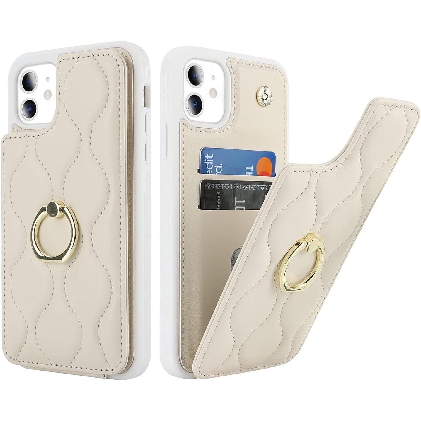 189975 - SAILORTECH Mbajtëse për iPhone 11 me Unazë dhe Vendosje për Kartë Krediti, Leopard i Zi - Modele për Burra dhe Femra