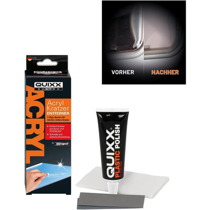 322696 - QUIXX Set për heqjen e gërvishtjeve akrilike, 50 g, për riparimin e gërvishtjeve në sipërfaqet akrilike dhe pleksiglasi, përdorim i gjithanshëm, efekt superior falë teknologjisë PD