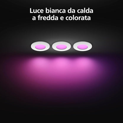 102027 - PHILIPS Dritë Smart Hue White dhe Color Ambiance, 90mm, 700lm, Bluetooth e Pajtueshme, Kontroll Zanor me Alexa, Apple Home dhe Google Assistant, Ngjyra e Bardhë, Pako me 3