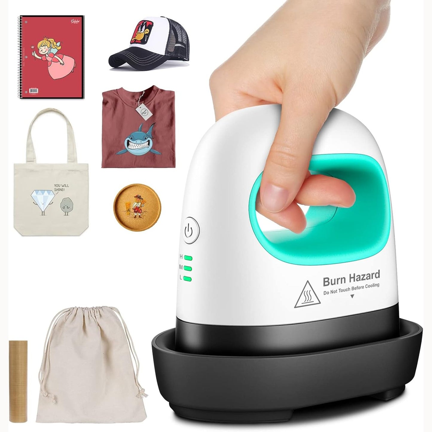 167763 - MEFINE Makinë Mini Prese Nxehtësie, Transferimi DIY, 3 Nivele Ngrohje, Portative, Përdorim për Bluza, Kapele, Këpucë, Çanta, Ngjyra Jeshile dhe e Bardhë
