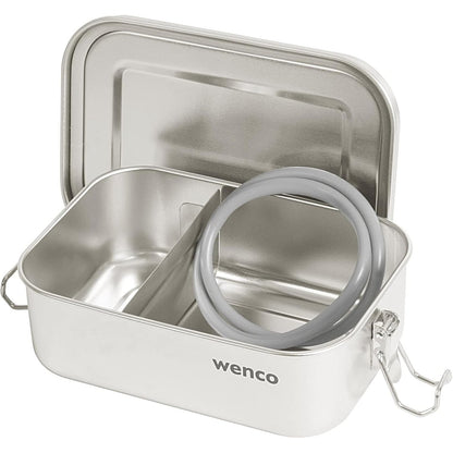 257570 - WENCO Kuti dreke prej çeliku inox, me 2 ndarje, kapacitet 650 ml, 15 x 11.3 x 5 cm, argjend