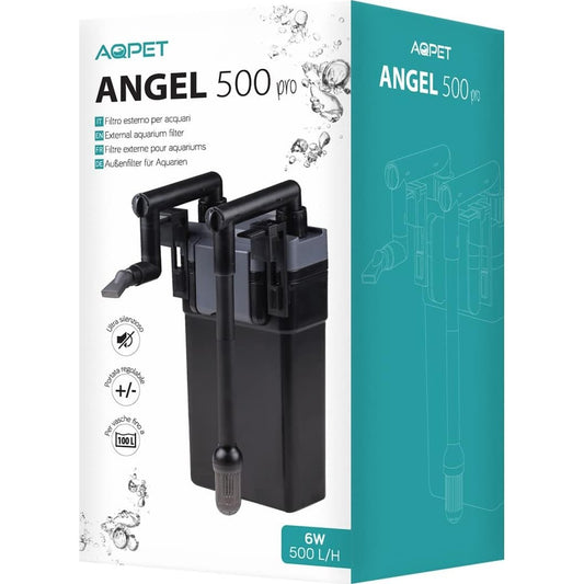 121224 - AQPET Filtër i Jashtëm Angel 500 PRO për Akuariume Deri në 100 Litra, i Kompletuar me Sfungjerë dhe Material Filtri, Ngjyra Gri