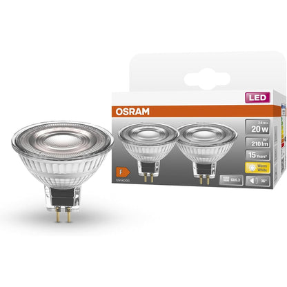 97101 - OSRAM - Llambat LED reflektuese MR16 (GU5.3) me volt të ulët, prizë e rinovueshme, 20W zëvendësuese, pako me 2 copë