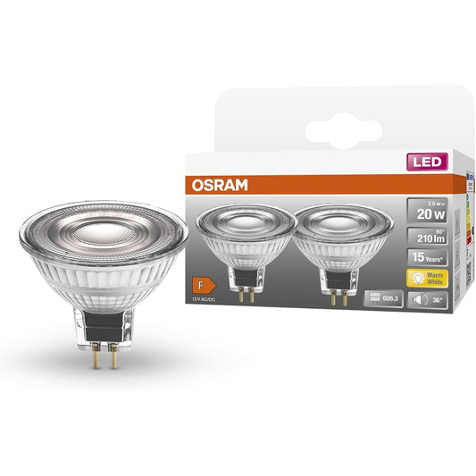97101 - OSRAM - Llambat LED reflektuese MR16 (GU5.3) me volt të ulët, prizë e rinovueshme, 20W zëvendësuese, pako me 2 copë