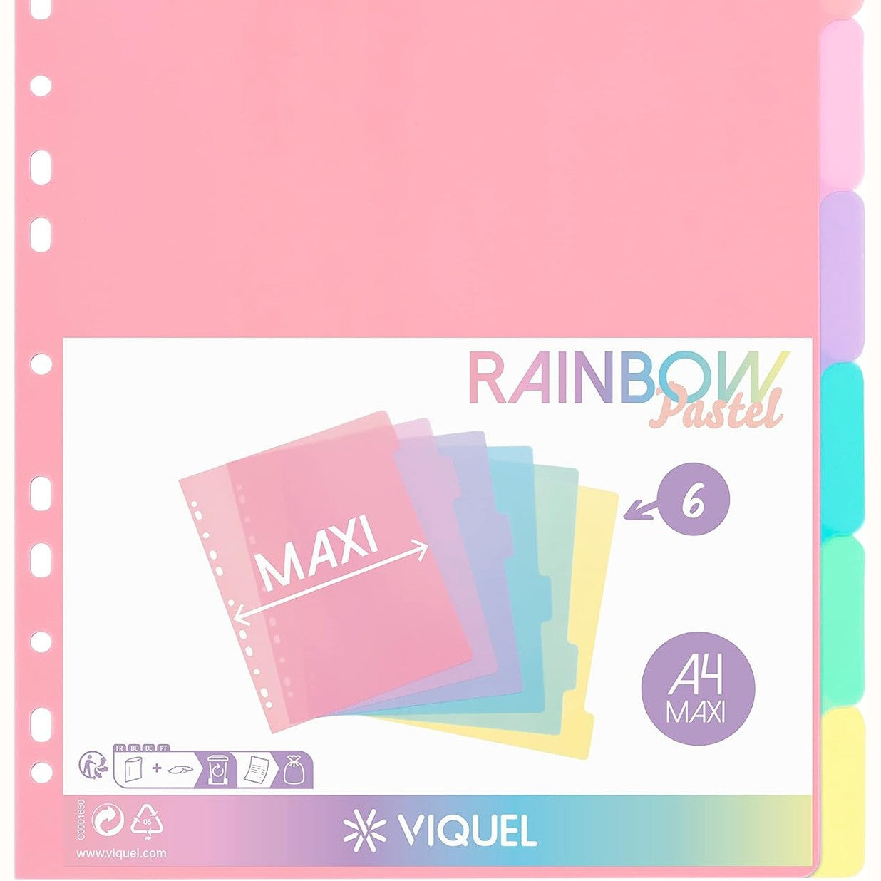 274740 - VIQUEL Pako me 6 Ndarës Plastikë Pastel Ylber, Madhësi Maxi (24.5x30.5cm)