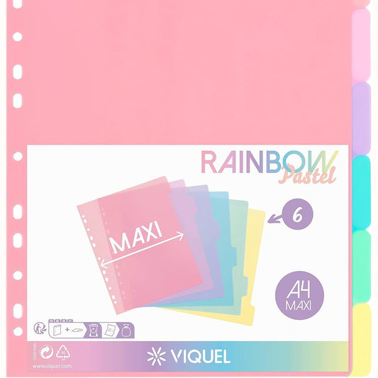 274740 - VIQUEL Pako me 6 Ndarës Plastikë Pastel Ylber, Madhësi Maxi (24.5x30.5cm)