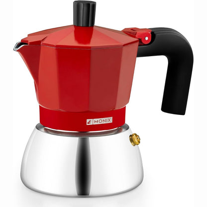 251550 - MONIX Makinë kafeje italiane Induction Inox, kapacitet 3 filxhanësh, alumini dhe çelik inox, e kuqe