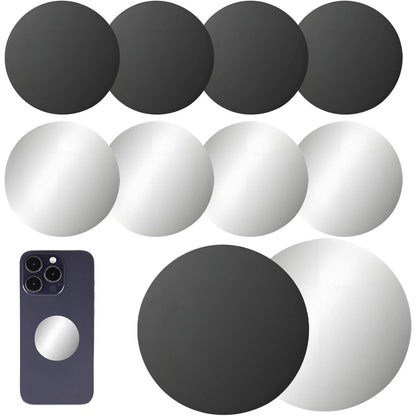 274702 - EVTHUR Pako me 10 pllaka metalike vetëngjitëse, 40 mm - Pllakë metalike magnetike vetëngjitëse për magnete në ngjyrë të zezë dhe argjendi - e përputhshme me mbajtëset magnetike të telefonave celularë
