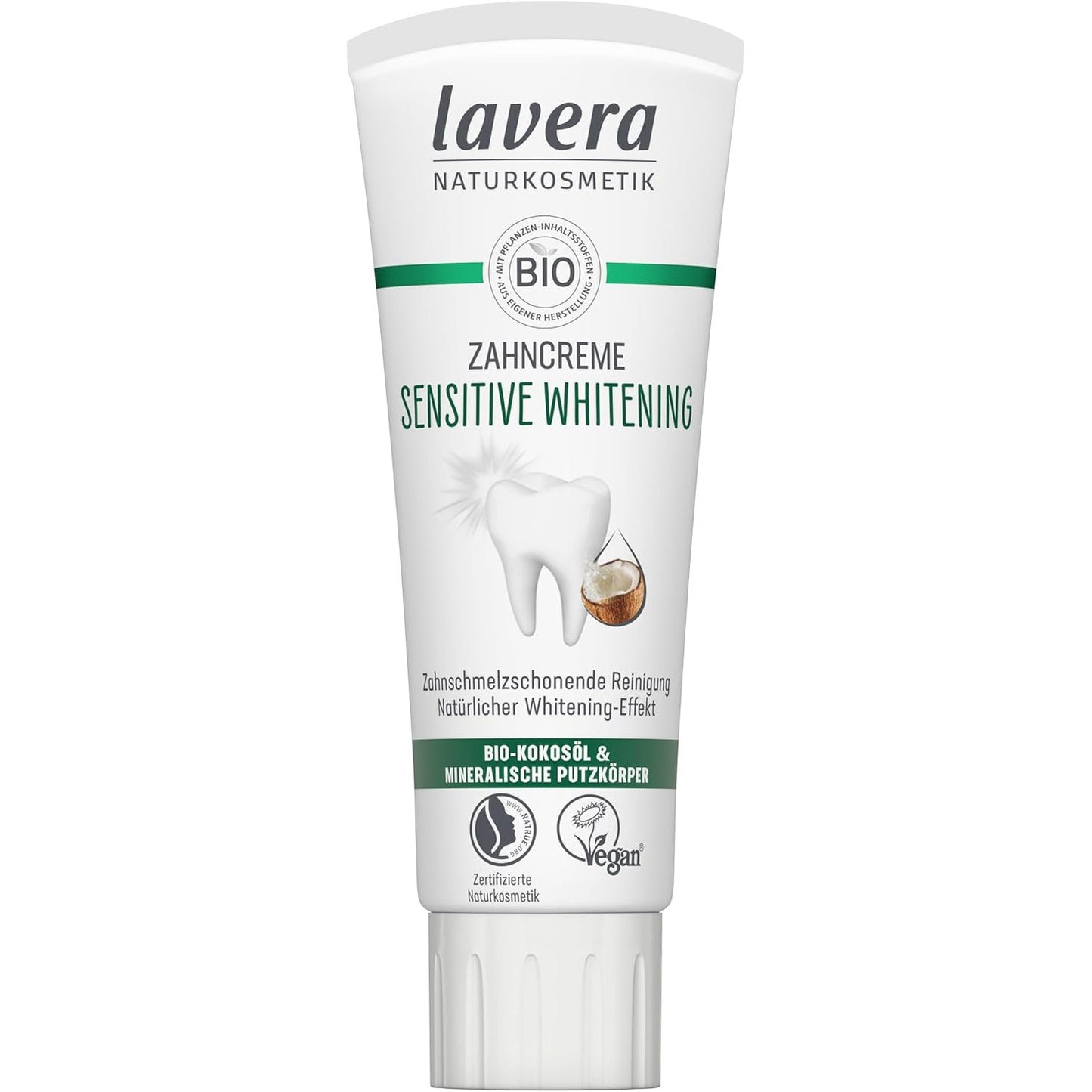 319051 - LAVERA - Pastë dhëmbësh zbardhuese - 75ml - Mbrojtje 5-fish - Zbardhues natyral - Vegan - Gërryes celuloze bambuje dhe fluorid natriumi
