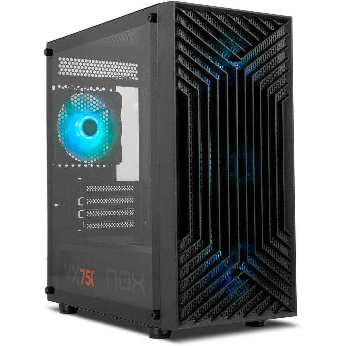 273180 - NOX Kullë XTREME INFINITY EPSILON M-ATX/ITX ARGB Rainbow, Rrjetë e përparme, Panel anësor prej qelqi të temperuar, 4 ventilatorë, Kartë grafike deri në 310 mm, USB 3.0, e zezë