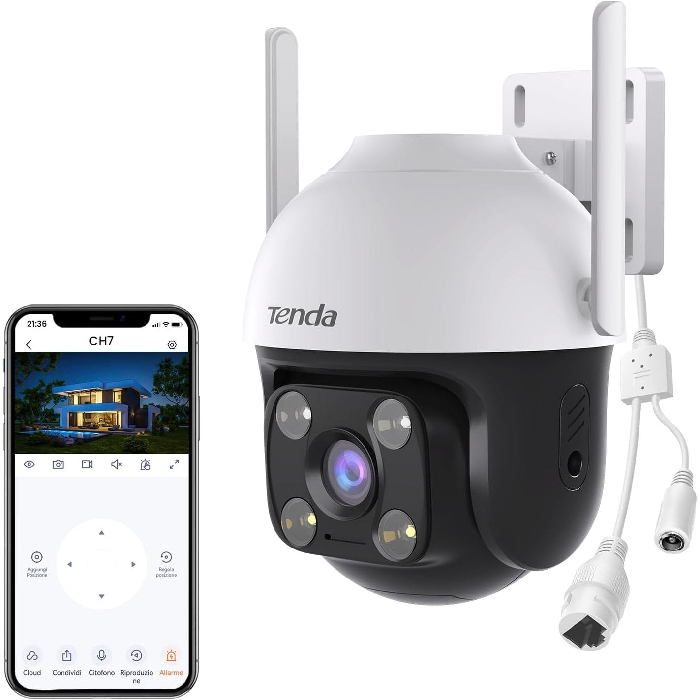 319707 - Tenda Kamerë Mbikëqyrjeje me WiFi për Jashtë 2K+, Zbulim i Automjetit, Personave dhe Lëvizjes, 4MP me Shikim Nate, Audio 2-Kahëshe, Alarm Zëri dhe Drite, Kontroll Aplikacioni/Web, CH7