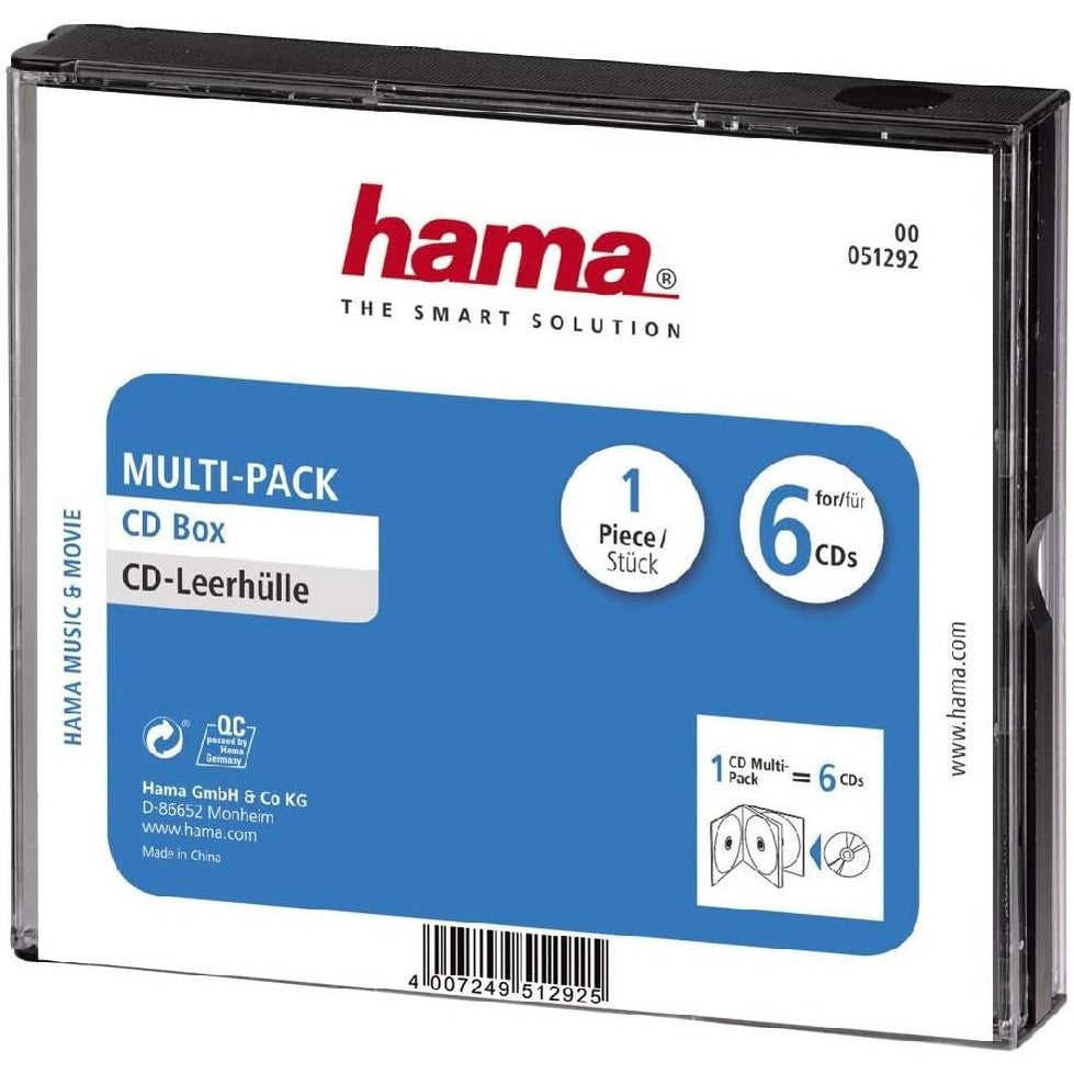 267473 - HAMA - Kutia bosh për CD për 6 CD/DVD/Blu-ray, pako e shumëfishtë, 6-në-1, kuti mbrojtëse e zezë, 00051292