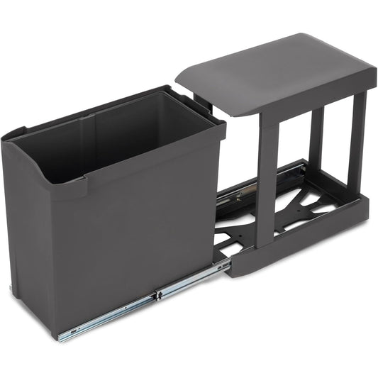 204089 - EMUCA - Kosh Riciklimi për Kuzhinë, Kapacitet 30L, Fiksim në Fund dhe Zgjatje Automatike, Materiali i Bërë nga Çelik dhe Plastikë, Ngjyra Gri Antracit