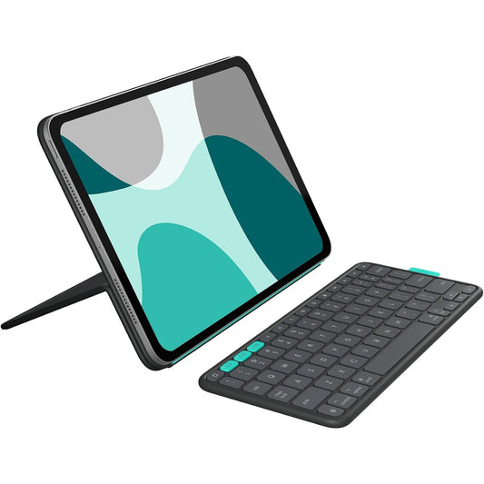 309486 - LOGITECH Flip Folio, Kuti me Tastierë për iPad Pro 11 inç (M4 dhe M5) dhe iPad Air 11 inç (M2 dhe M3) (Gjenerata e 5-të - 2024), Kuti Mbrojtëse me Tastierë Bluetooth të Ruajtshme, QWERTZ Gjerman – Grafit