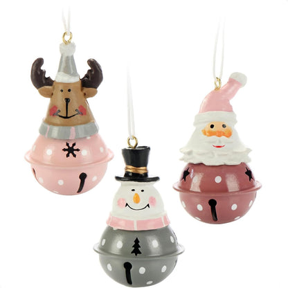 216849 - com-four® Set dekorimesh metalike me 3 pjesë 7 x 4 cm - Figurë Babagjyshi, figurë burrë dëbore dhe figurë dreri për varje - Dekorim Krishtlindjesh (kafe/rozë/gri - 3X)