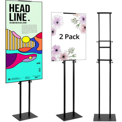 256020 - QWORK® Set me 2 stenda ekspozimi me dy anë, stenda informacioni të rregullueshme për evente dhe fushata reklamuese, përshtatshme për lartësi tabelash nga 12 cm deri në 210 cm