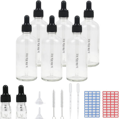 254042 - Set me 6 shishe pikatore 100 ml, shishe qelqi transparente me kapakë pikatore 5 ml, për vajra esencialë dhe parfume