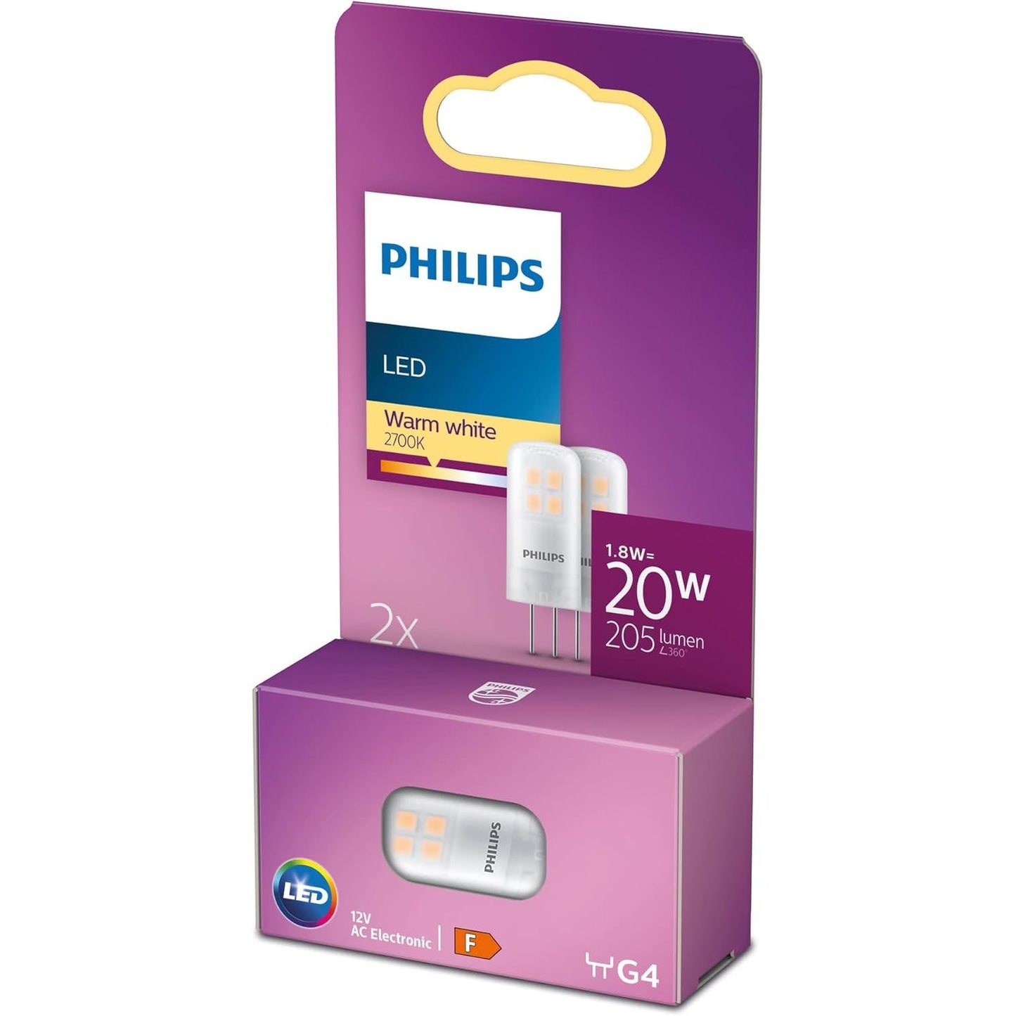220290 - PHILIPS LED Capsule Transparente - 20 W - G4 - dritë e bardhë e ngrohtë - 2 copë